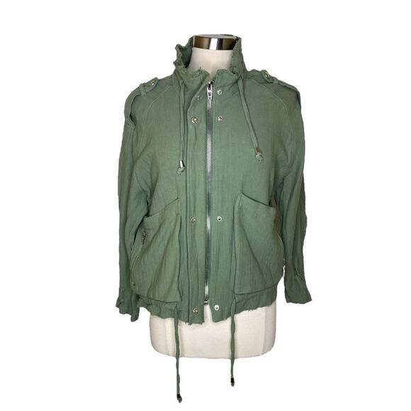 Blank NYC Cotton Voile Gauze Green Bomber Jacket Raw Hem Women’s Size Small - Picture 1 of 8